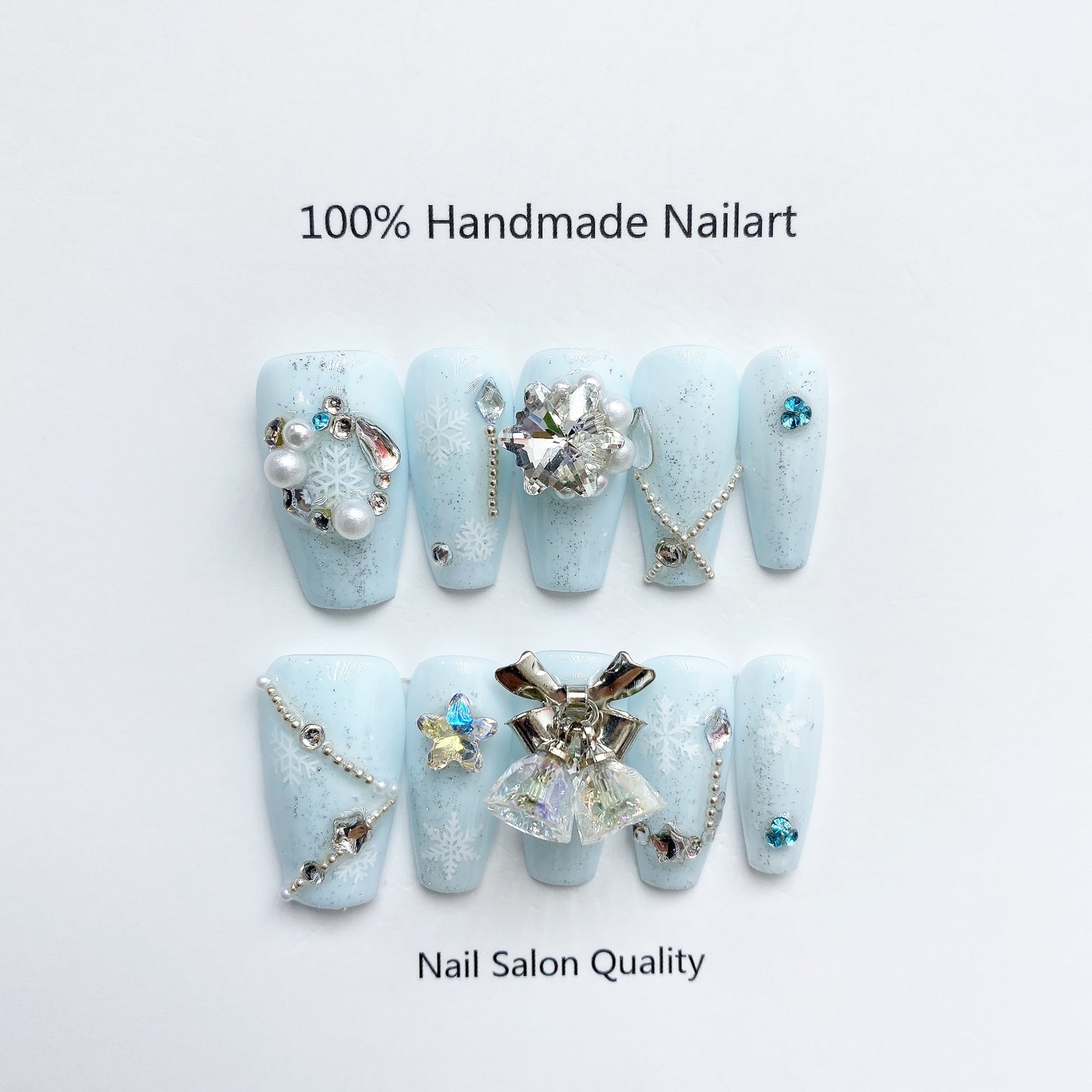 Handmade Nails Press on Nails DIY Nail Art for Woman Girl Nail Design Long Coffin Blue 2023