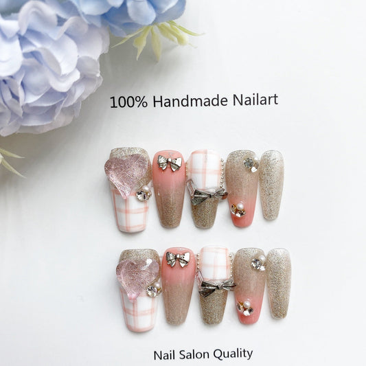 Handmade Nails Press on Nails DIY Nail Art for Woman Girl Nail Design Long Coffin Pink 2023