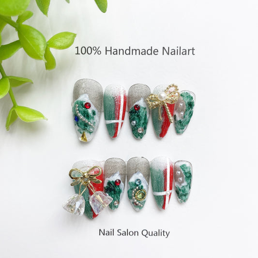 Handmade Nails Press on Nails DIY Nail Art for Woman Girl Nail Design Long Coffin Green 2023