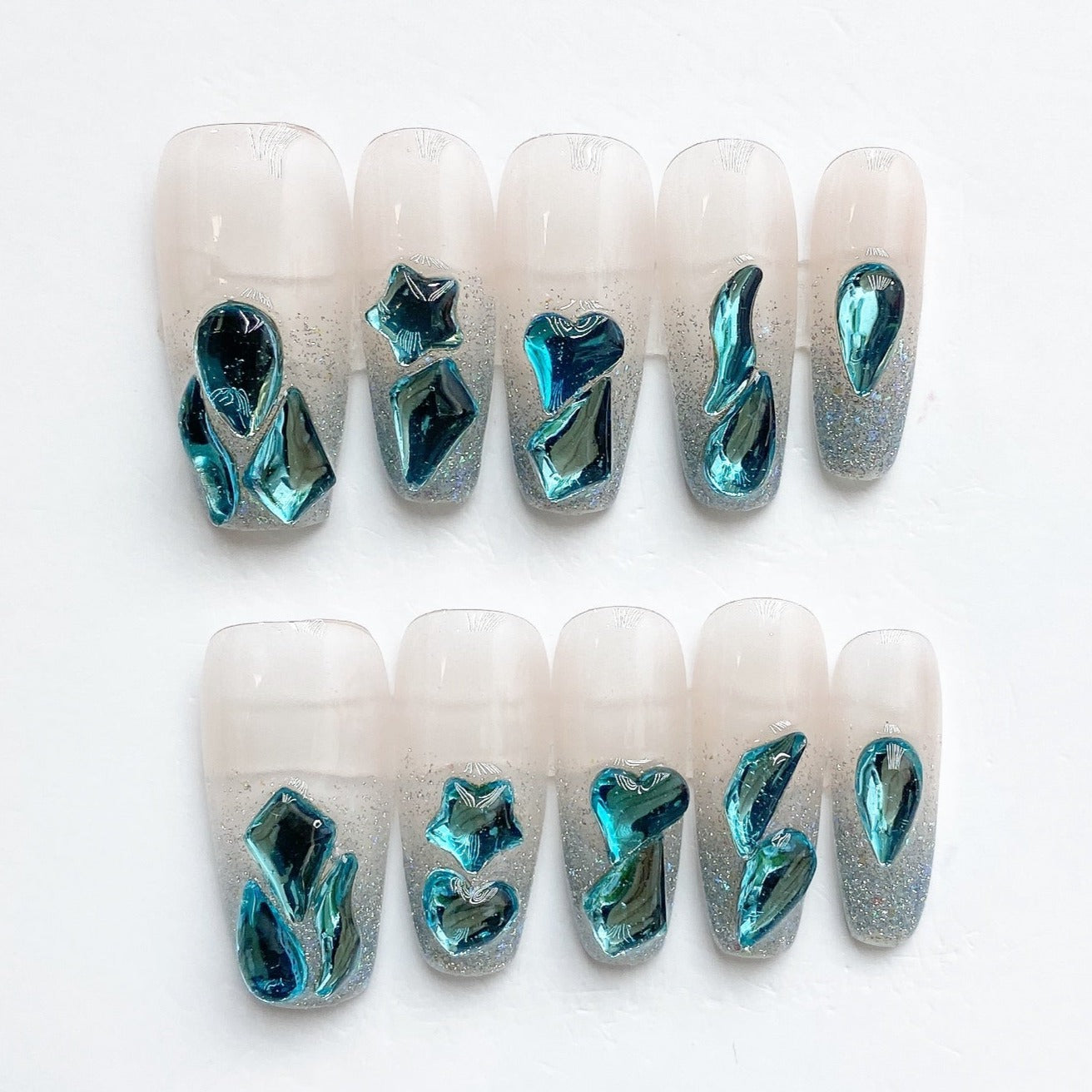 Handmade Nails Press on Nails DIY Nail Art for Woman Girl Nail Design Long Coffin Blue 2023