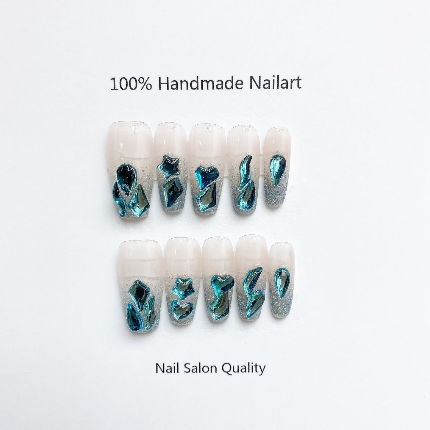 Handmade Nails Press on Nails DIY Nail Art for Woman Girl Nail Design Long Coffin Blue 2023