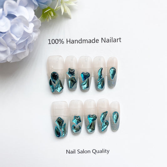 Handmade Nails Press on Nails DIY Nail Art for Woman Girl Nail Design Long Coffin Blue 2023