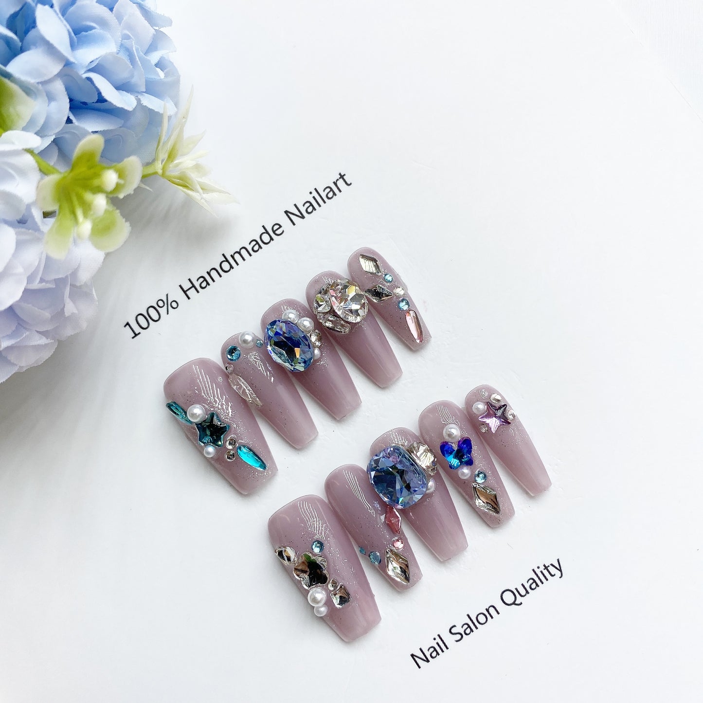 Handmade Nails Press on Nails DIY Nail Art for Woman Girl Nail Design Long Coffin Purple 2023