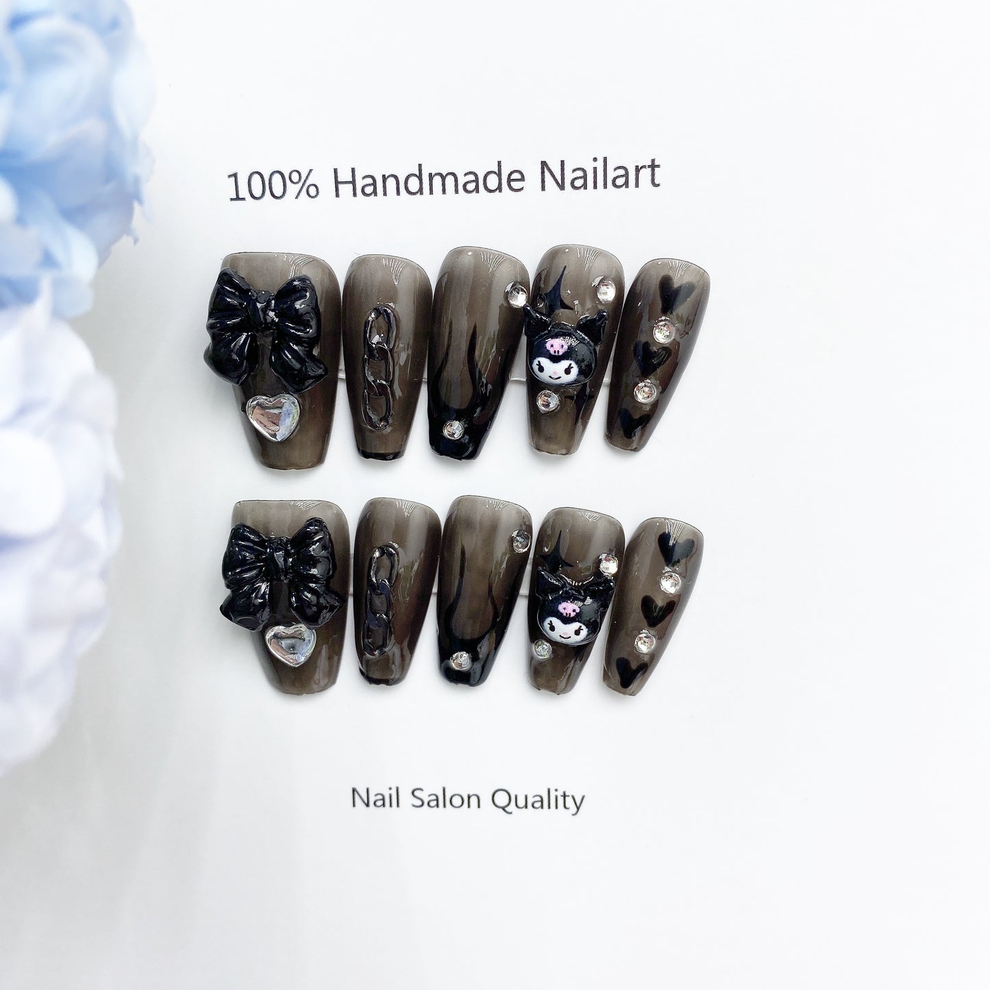 Handmade Nails Press on Nails DIY Nail Art for Woman Girl Nail Design Long Coffin Black 2023