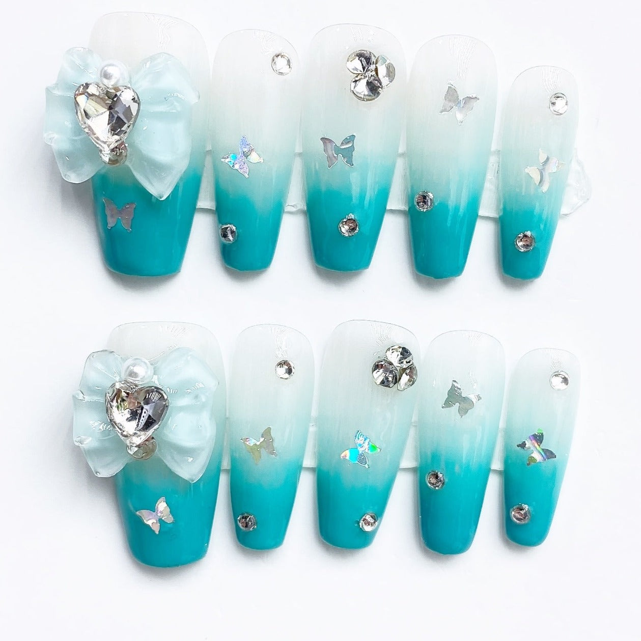 Handmade Nails Press on Nails DIY Nail Art for Woman Girl Nail Design Long Coffin Blue 2023