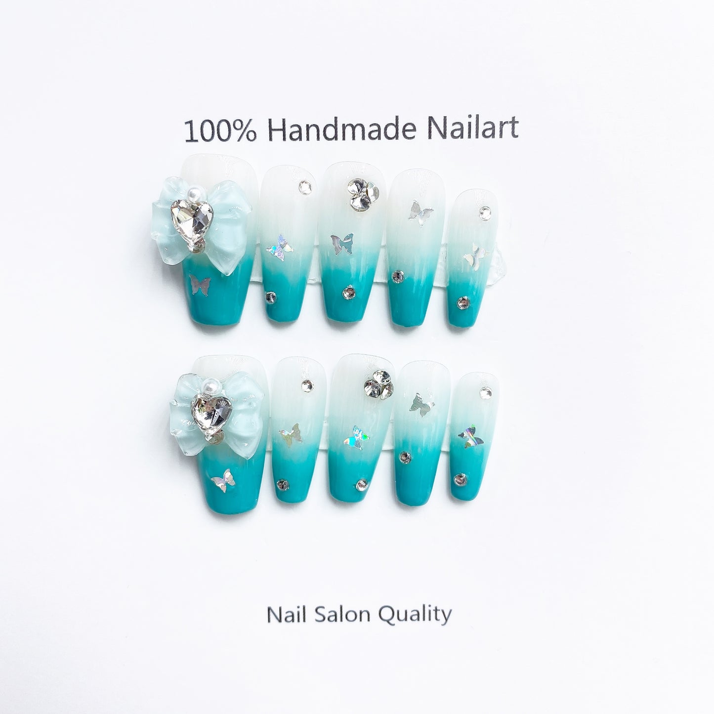 Handmade Nails Press on Nails DIY Nail Art for Woman Girl Nail Design Long Coffin Blue 2023