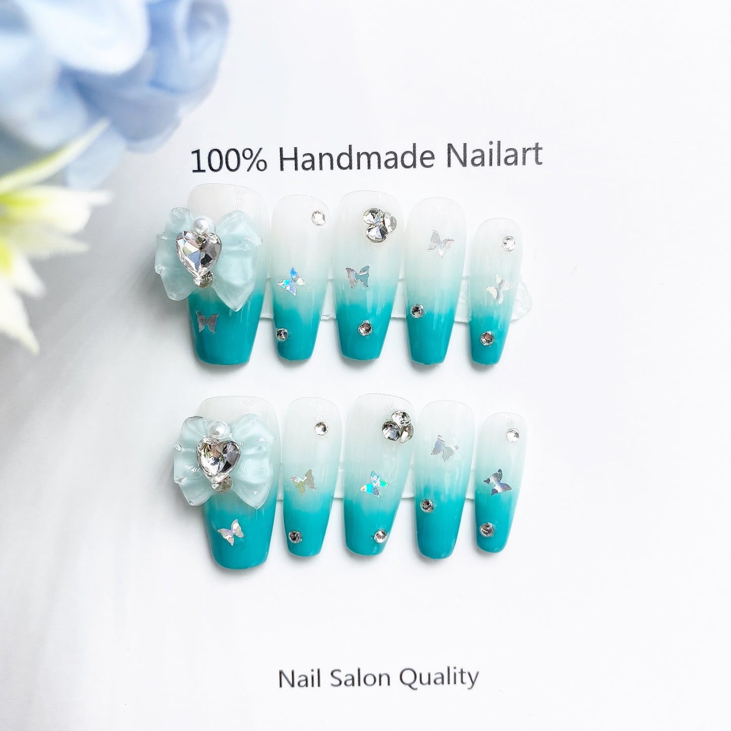 Handmade Nails Press on Nails DIY Nail Art for Woman Girl Nail Design Long Coffin Blue 2023