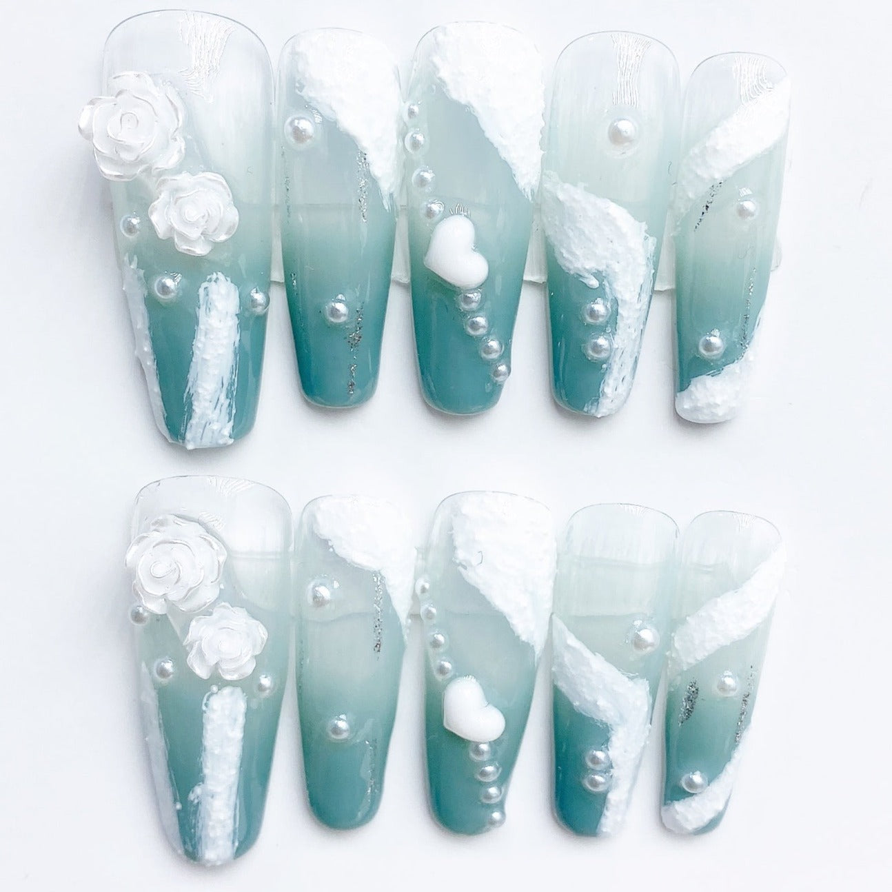 Handmade Nails Press on Nails DIY Nail Art for Woman Girl Nail Design Long Coffin Blue 2023