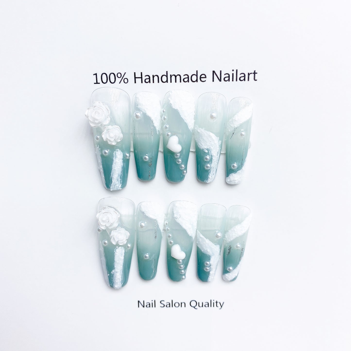 Handmade Nails Press on Nails DIY Nail Art for Woman Girl Nail Design Long Coffin Blue 2023