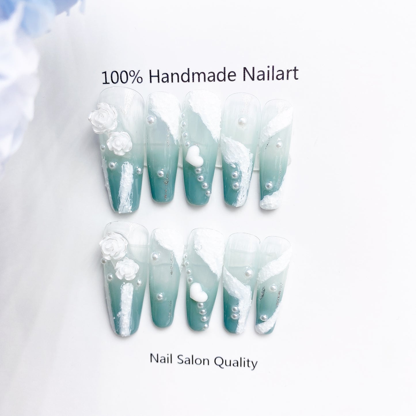 Handmade Nails Press on Nails DIY Nail Art for Woman Girl Nail Design Long Coffin Blue 2023