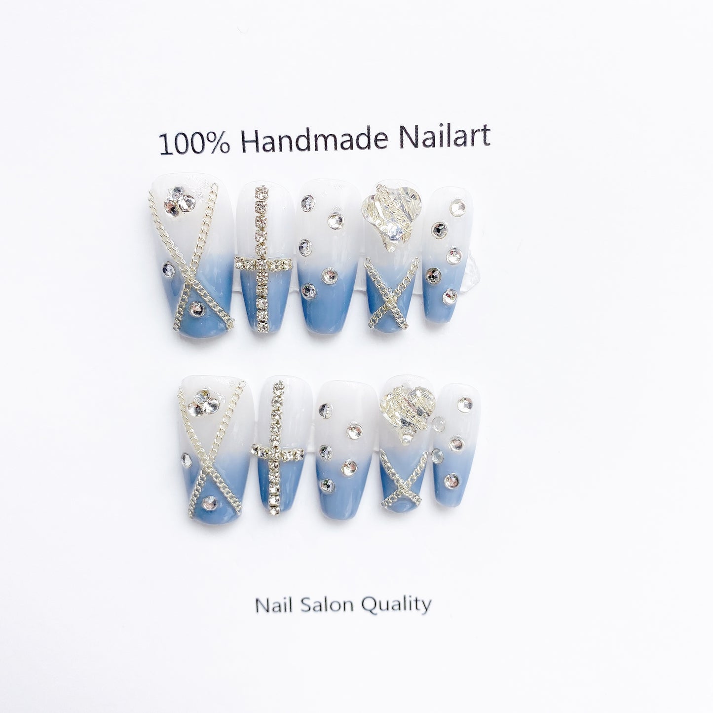 Handmade Nails Press on Nails DIY Nail Art for Woman Girl Nail Design Long Coffin Blue 2023