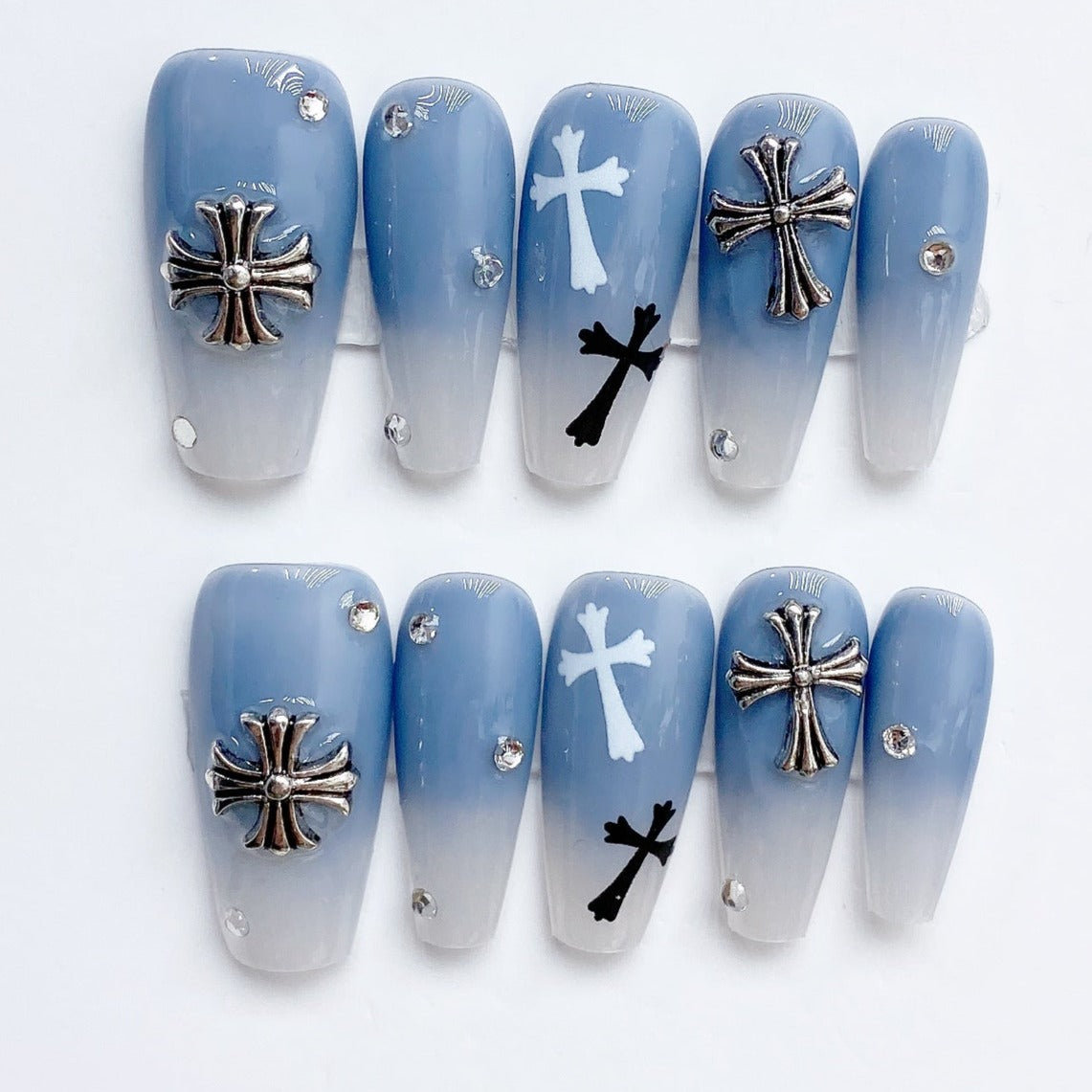 Handmade Nails Press on Nails DIY Nail Art for Woman Girl Nail Design Long Coffin Blue 2023