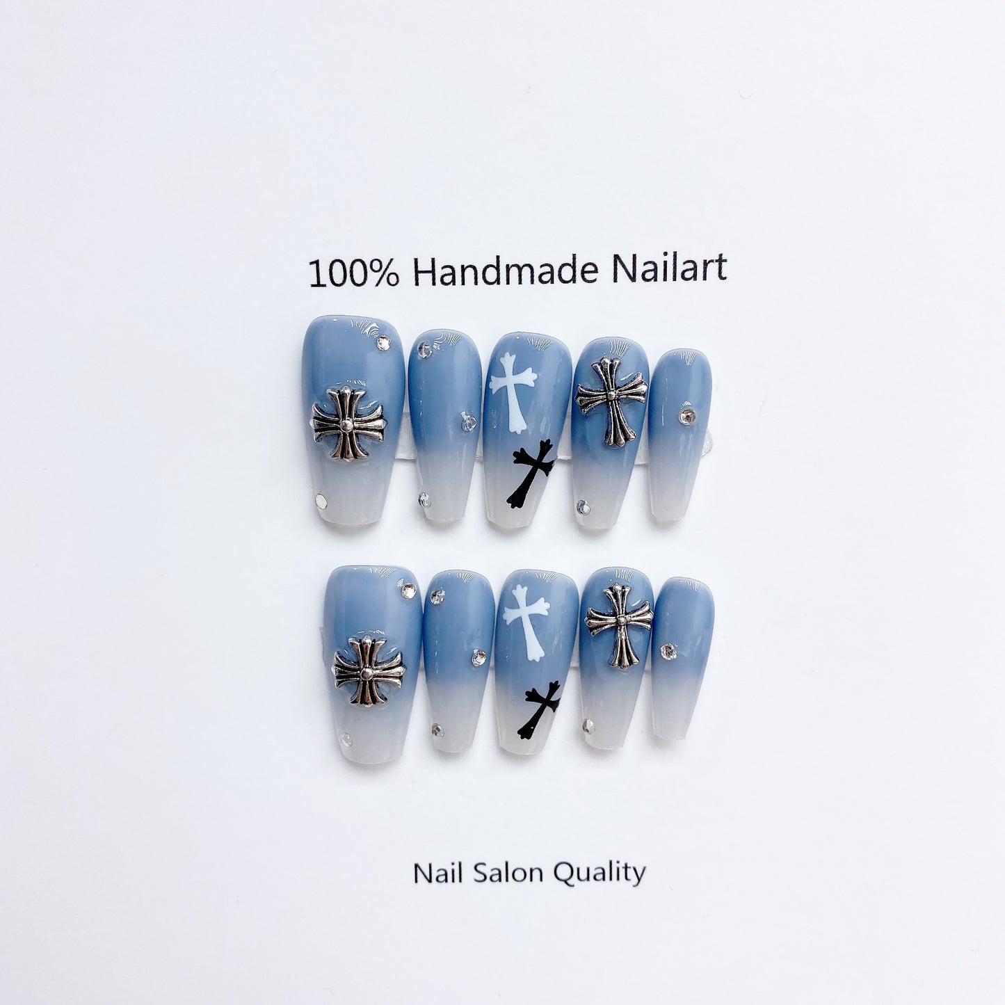 Handmade Nails Press on Nails DIY Nail Art for Woman Girl Nail Design Long Coffin Blue 2023