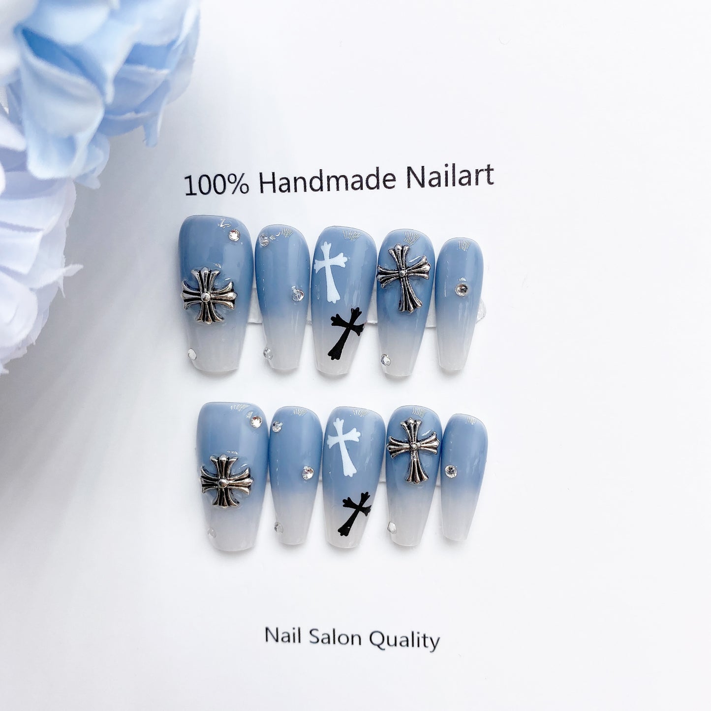 Handmade Nails Press on Nails DIY Nail Art for Woman Girl Nail Design Long Coffin Blue 2023