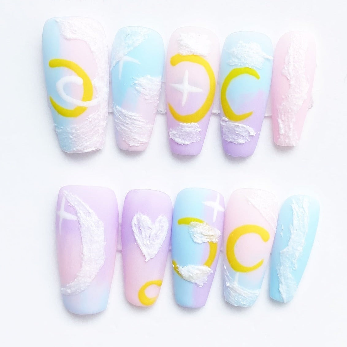 Handmade Nails Press on Nails DIY Nail Art for Woman Girl Nail Design Long Coffin Pink & Blue 2023