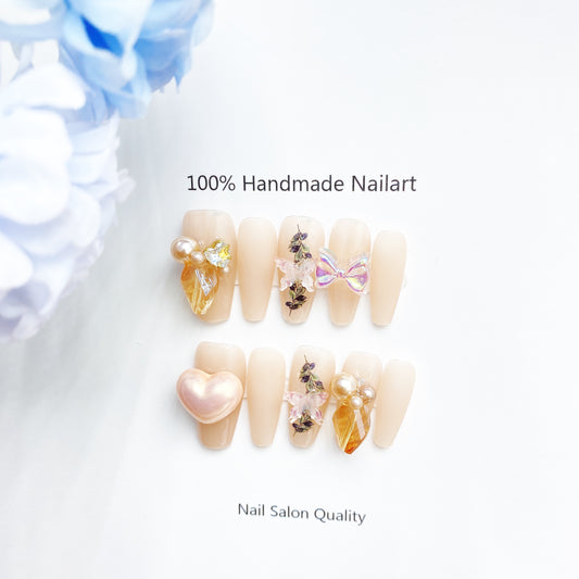 Handmade Nails Press on Nails DIY Nail Art for Woman Girl Nail Design Long Coffin Peach 2023