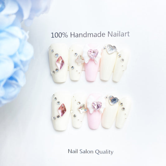 Handmade Nails Press on Nails DIY Nail Art for Woman Girl Nail Design Long Coffin White 2023