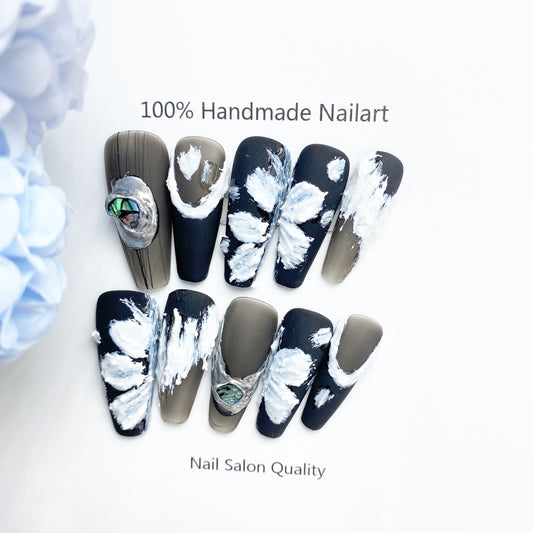 Handmade Nails Press on Nails DIY Nail Art for Woman Girl Nail Design Long Coffin Black 2023