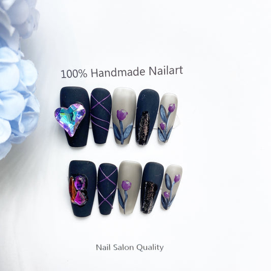 Handmade Nails Press on Nails DIY Nail Art for Woman Girl Nail Design Long Coffin Black 2023