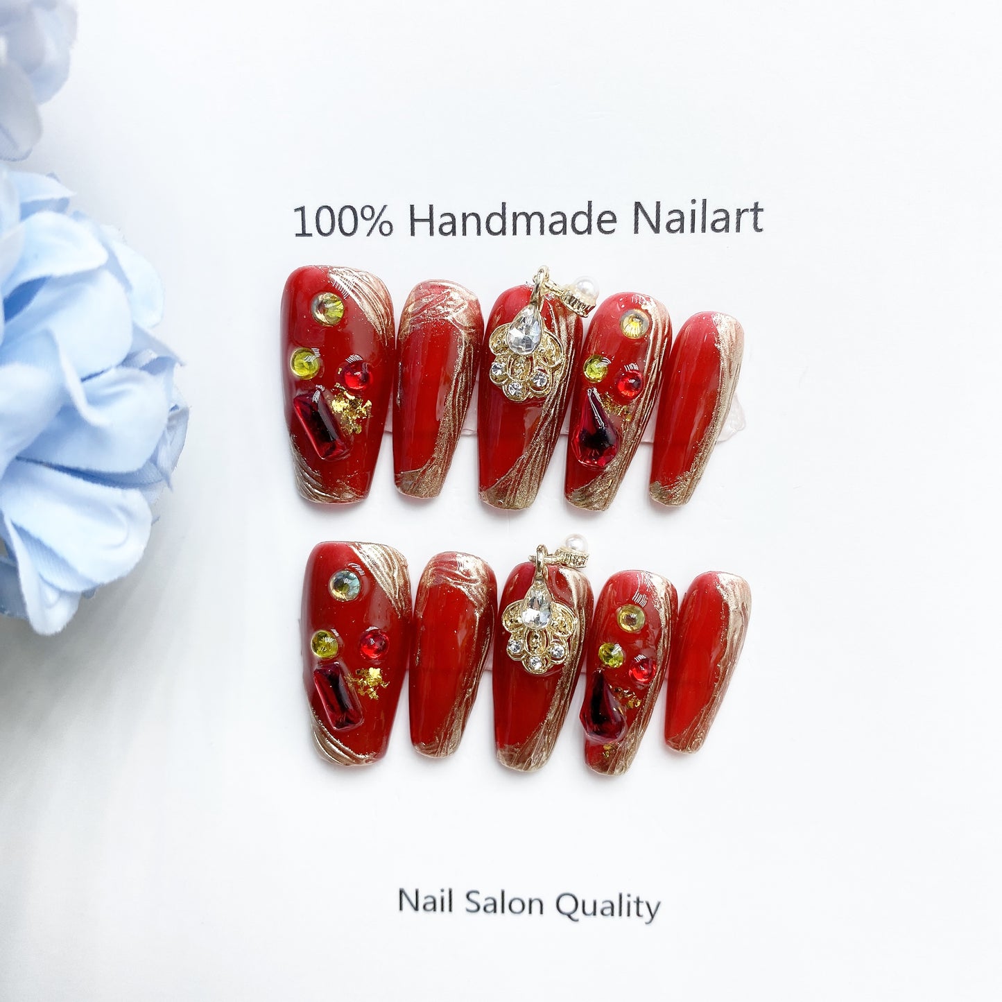 Handmade Nails Press on Nails DIY Nail Art for Woman Girl Nail Design Long Coffin Red 2023