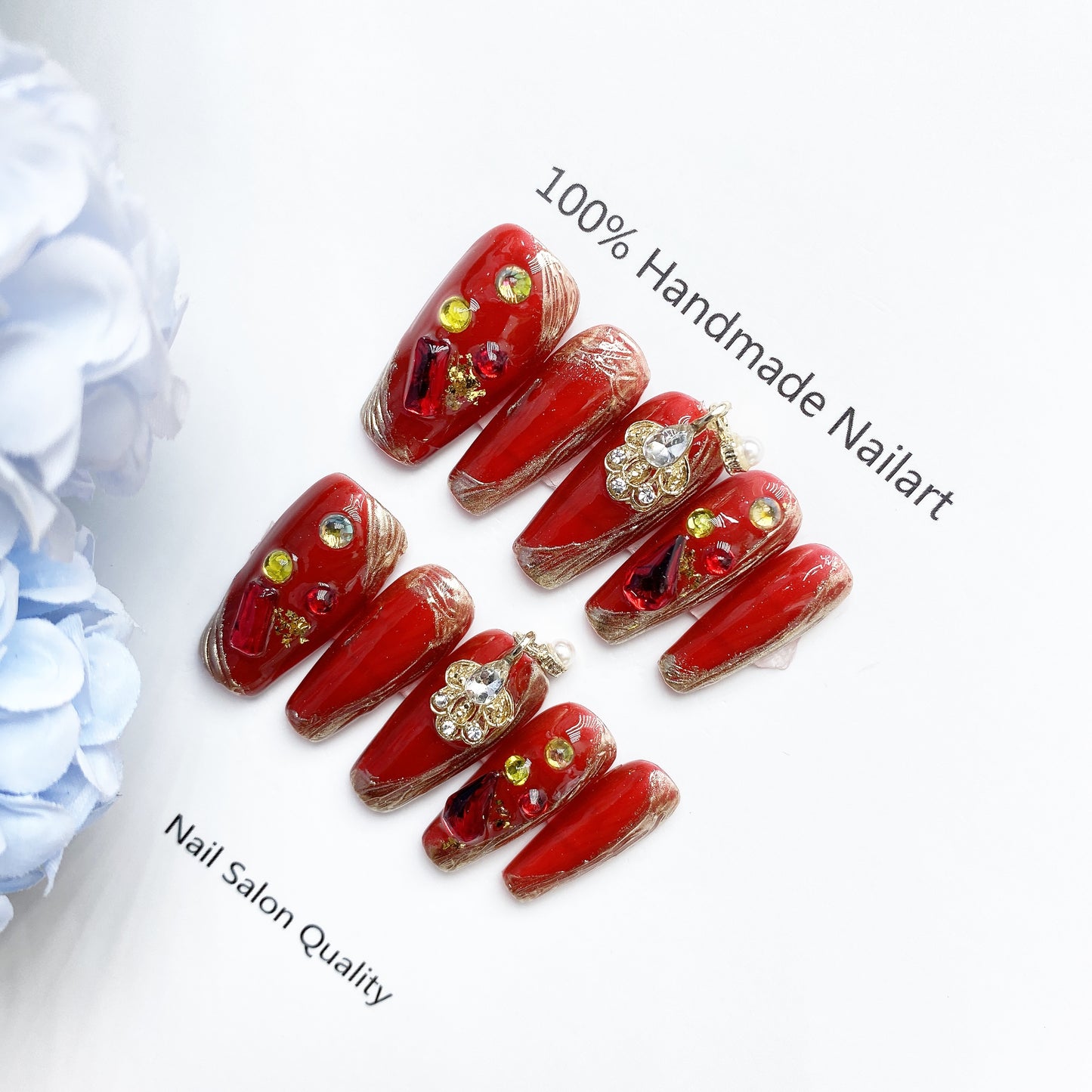 Handmade Nails Press on Nails DIY Nail Art for Woman Girl Nail Design Long Coffin Red 2023