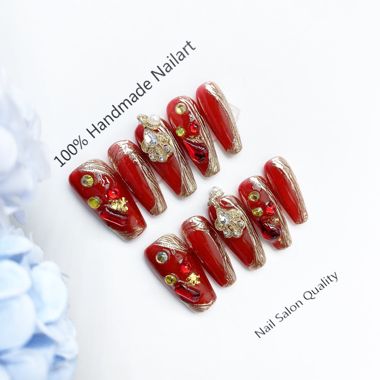 Handmade Nails Press on Nails DIY Nail Art for Woman Girl Nail Design Long Coffin Red 2023