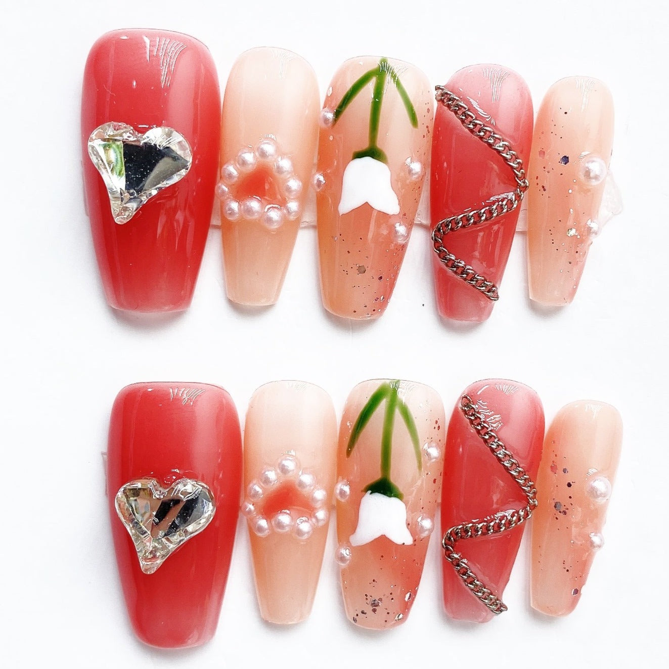 Handmade Nails Press on Nails DIY Nail Art for Woman Girl Nail Design Long Coffin Red 2023