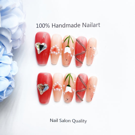 Handmade Nails Press on Nails DIY Nail Art for Woman Girl Nail Design Long Coffin Red 2023