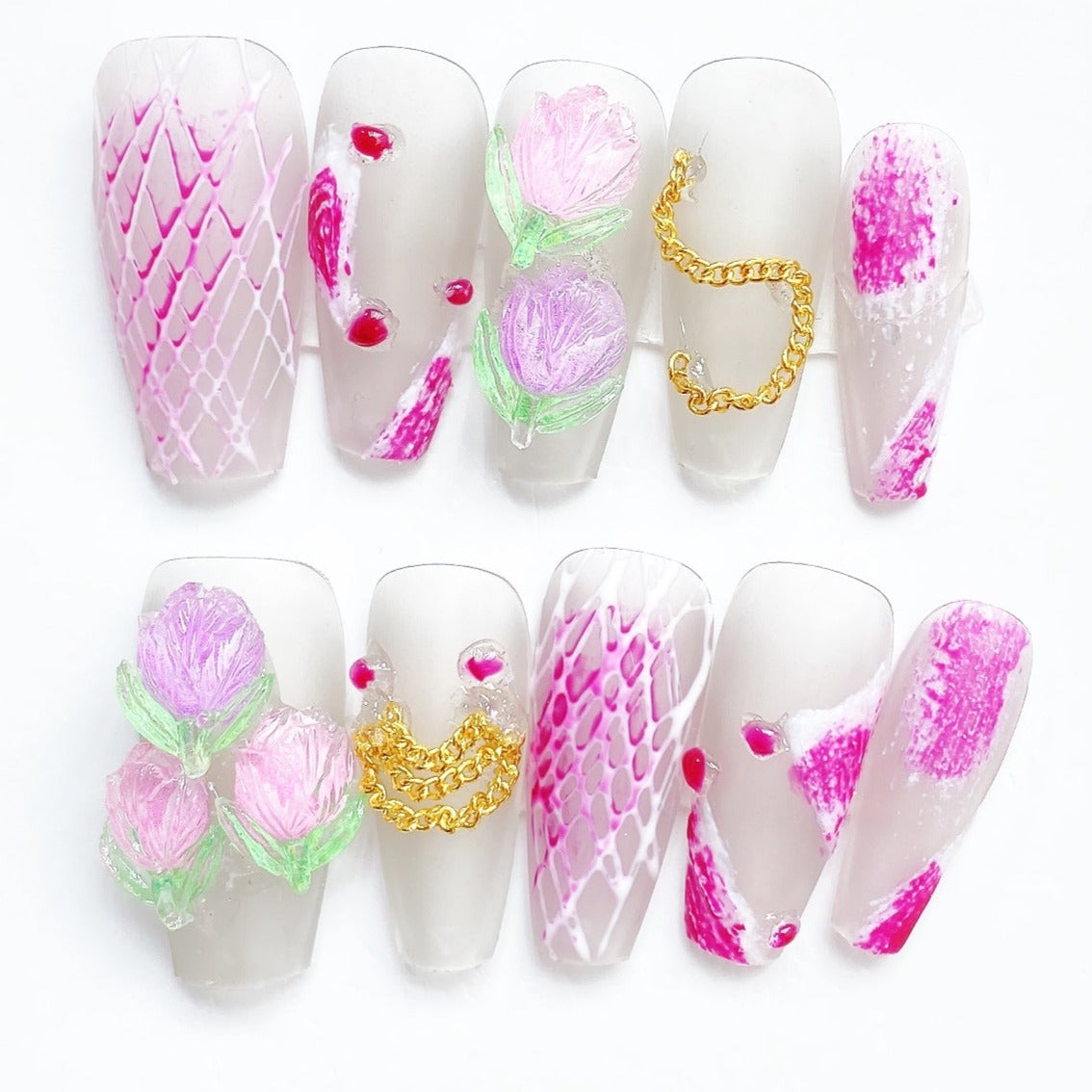 Handmade Nails Press on Nails DIY Nail Art for Woman Girl Nail Design Long Coffin Pink 2023