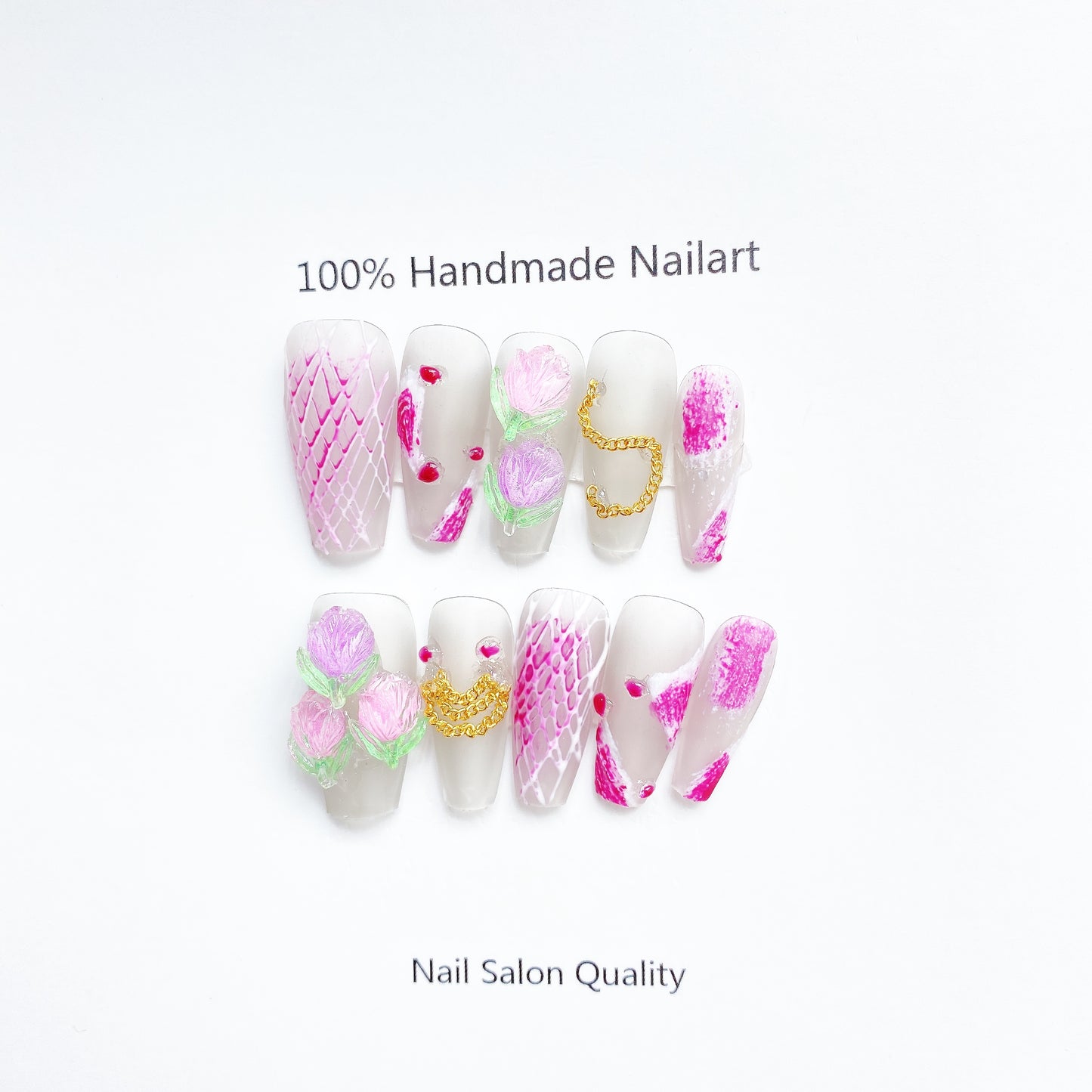 Handmade Nails Press on Nails DIY Nail Art for Woman Girl Nail Design Long Coffin Pink 2023