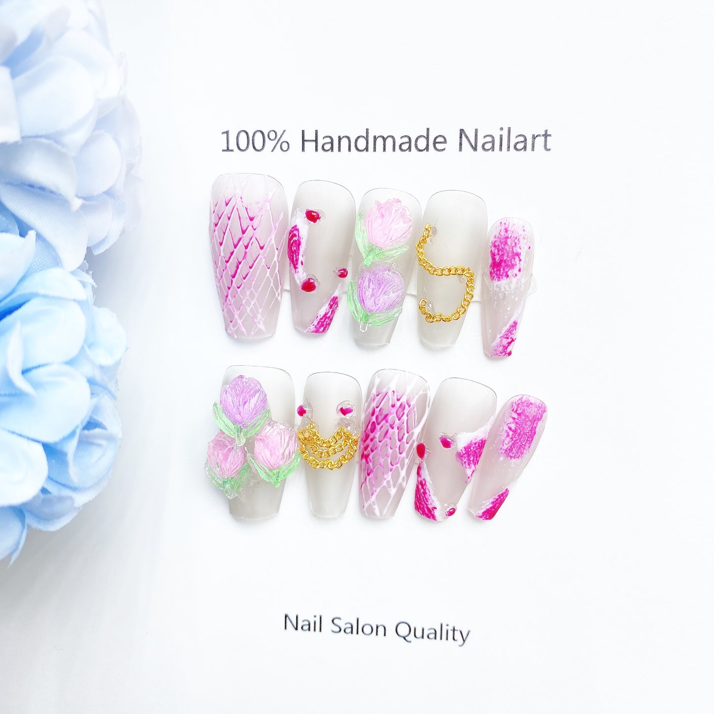 Handmade Nails Press on Nails DIY Nail Art for Woman Girl Nail Design Long Coffin Pink 2023