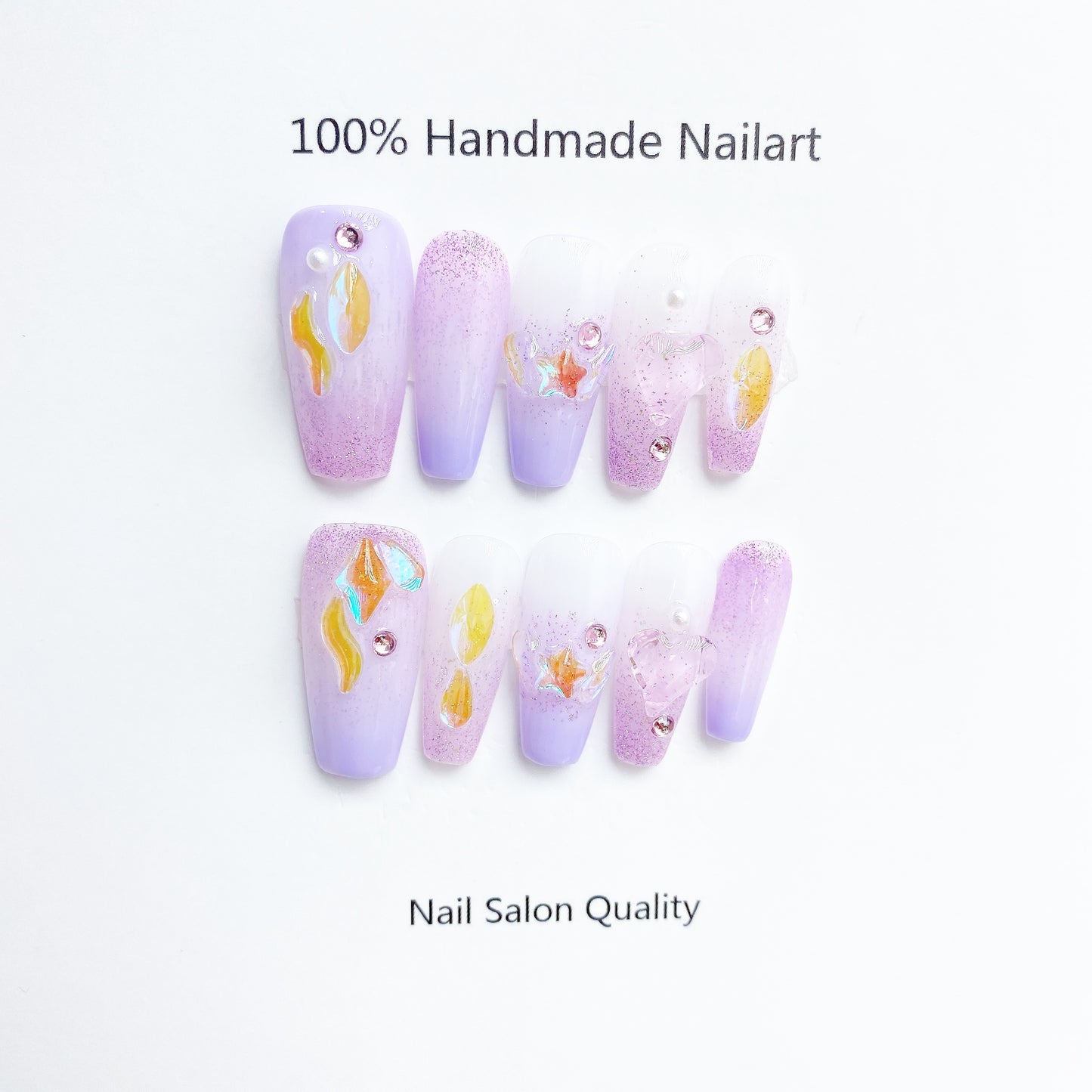 Handmade Nails Press on Nails DIY Nail Art for Woman Girl Nail Design Long Coffin Purple White 2023