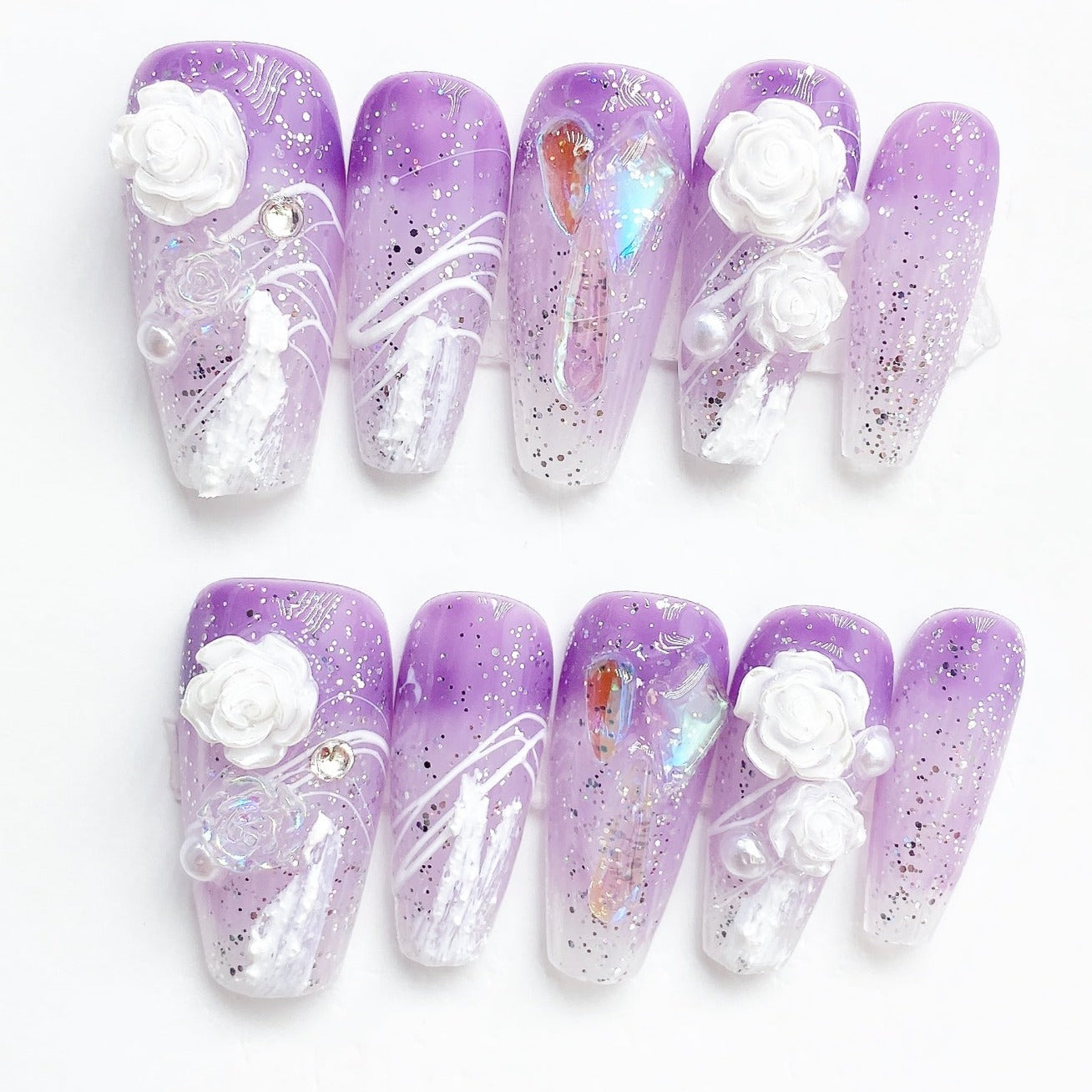 Handmade Nails Press on Nails DIY Nail Art for Woman Girl Nail Design Long Coffin Purple 2023