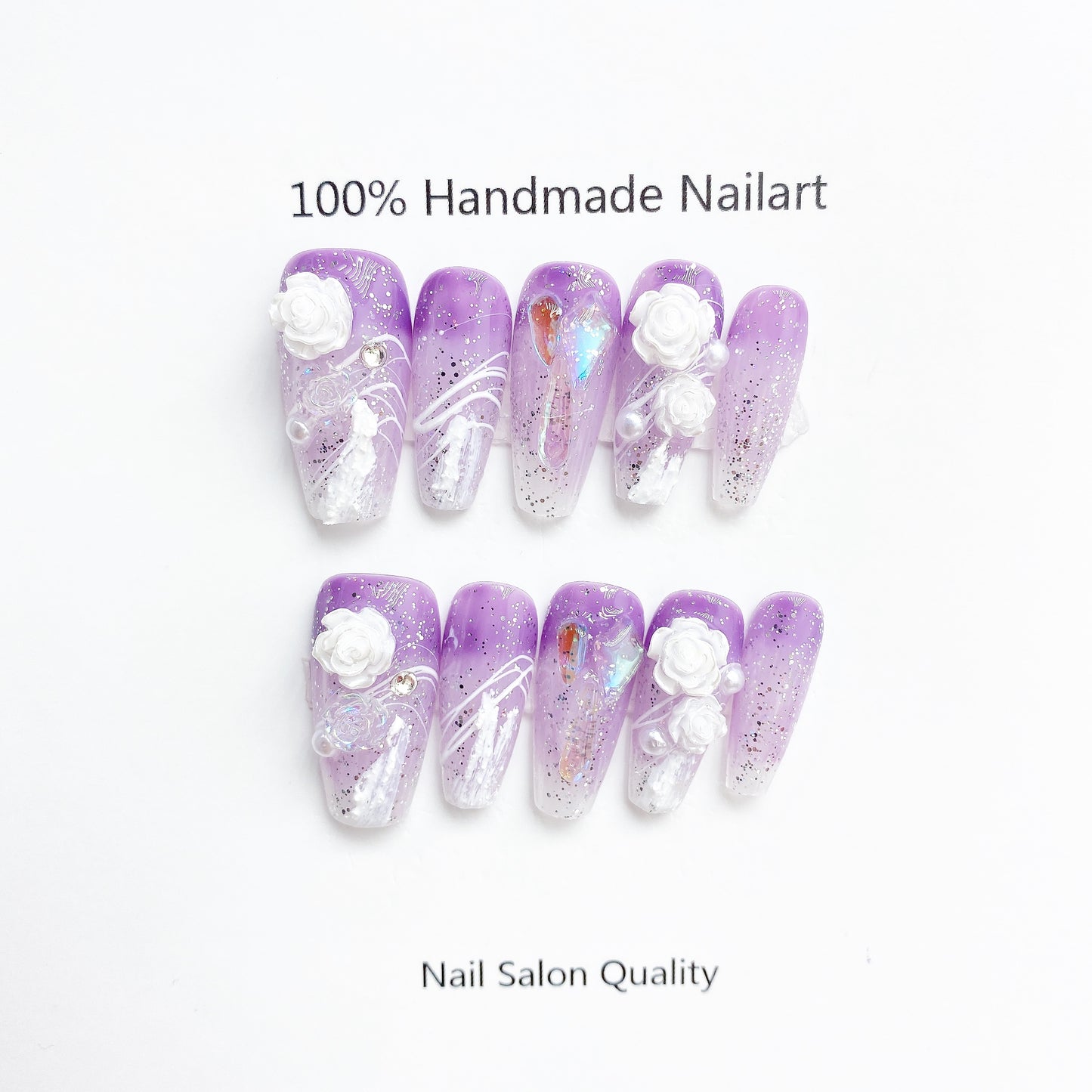 Handmade Nails Press on Nails DIY Nail Art for Woman Girl Nail Design Long Coffin Purple 2023