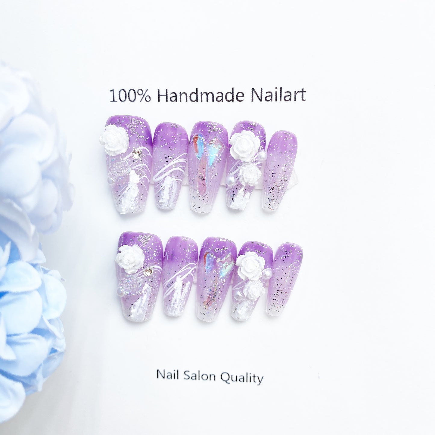 Handmade Nails Press on Nails DIY Nail Art for Woman Girl Nail Design Long Coffin Purple 2023