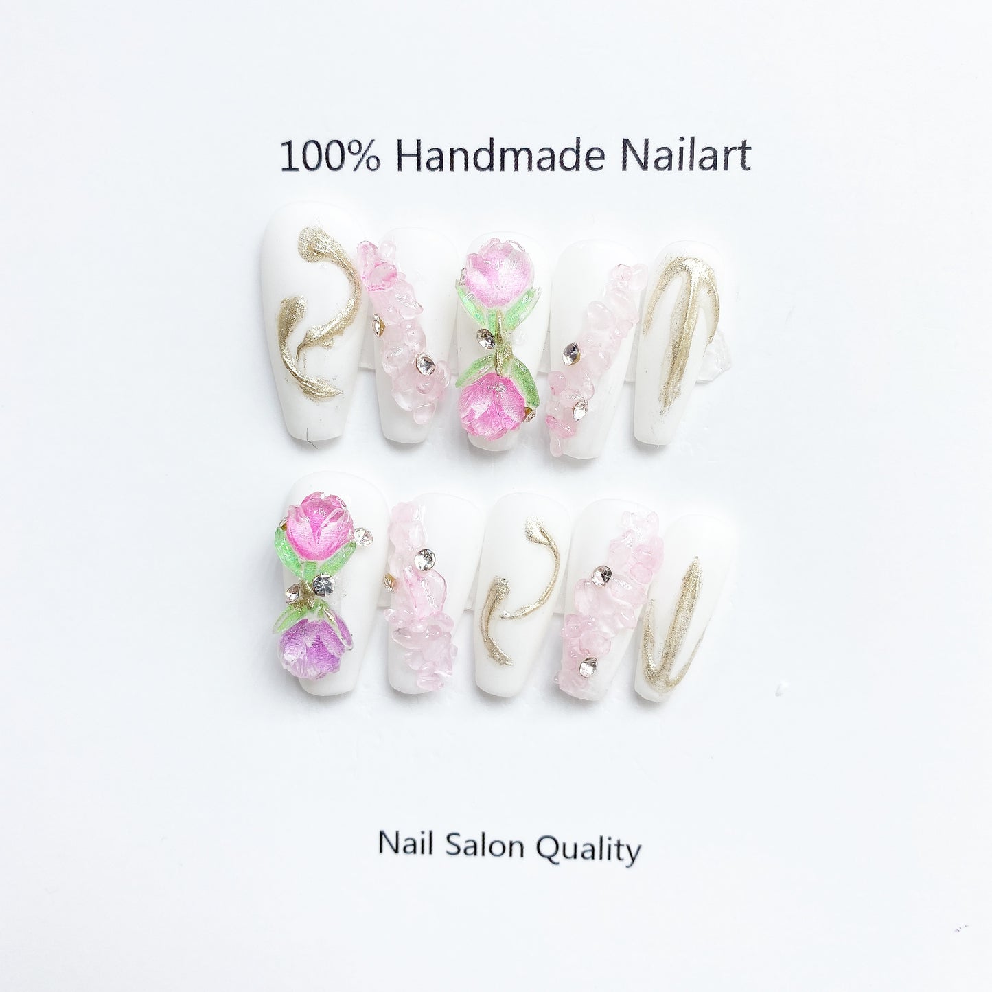 Handmade Nails Press on Nails DIY Nail Art for Woman Girl Nail Design Long Coffin White 2023