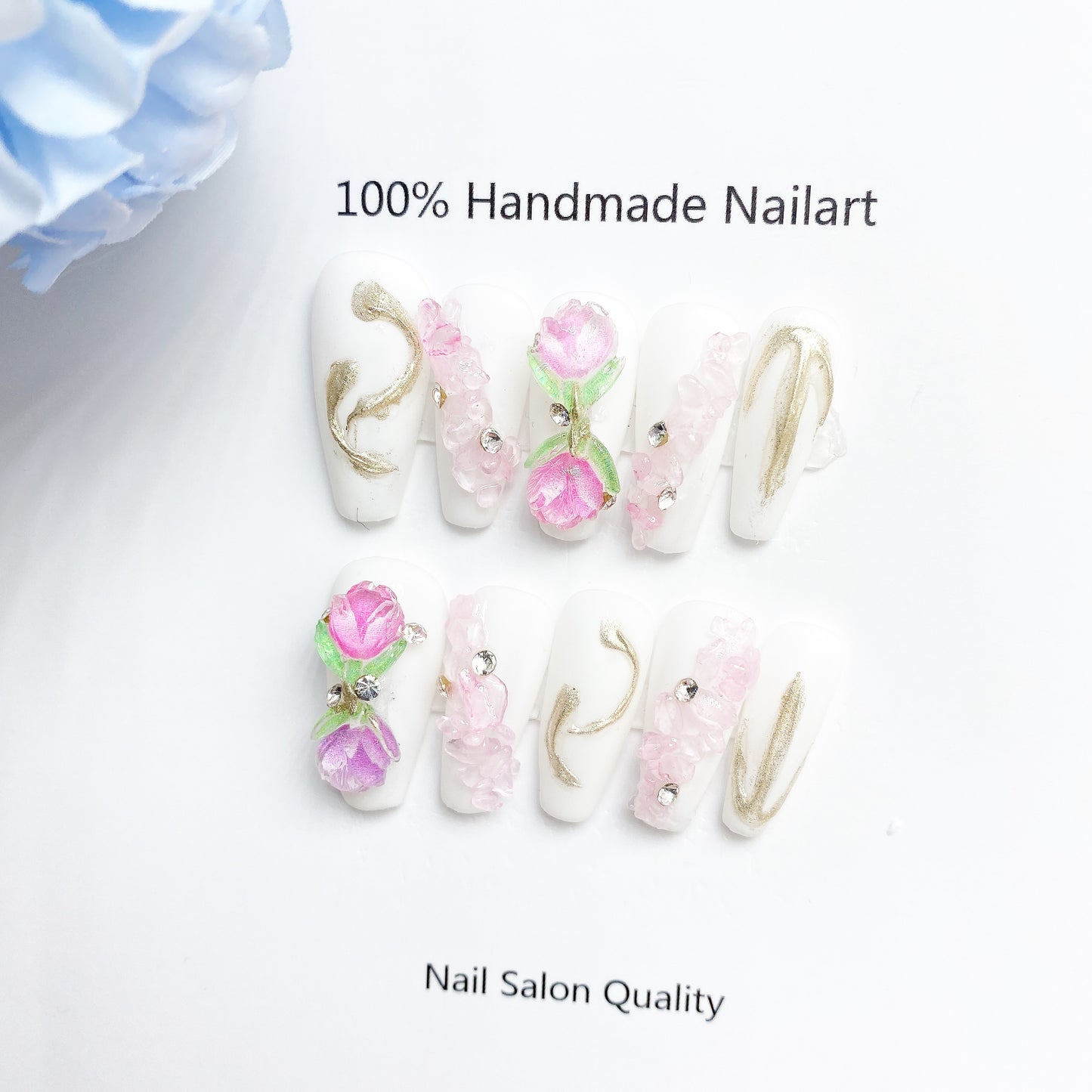 Handmade Nails Press on Nails DIY Nail Art for Woman Girl Nail Design Long Coffin White 2023