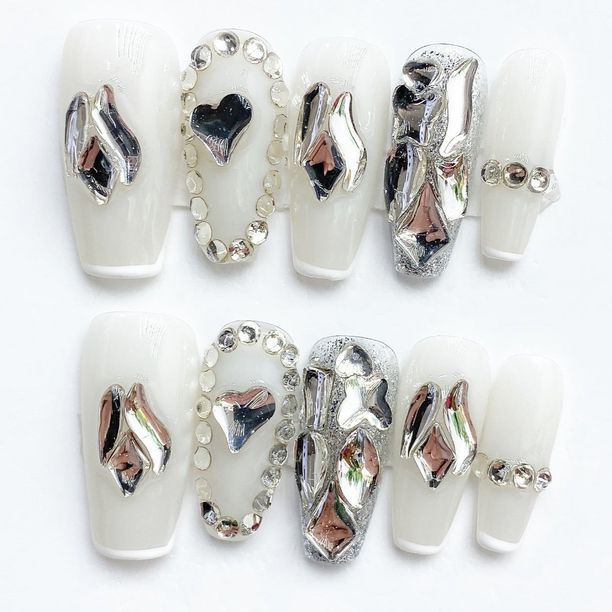 Handmade Nails Press on Nails DIY Nail Art for Woman Girl Nail Design Long Coffin White 2023