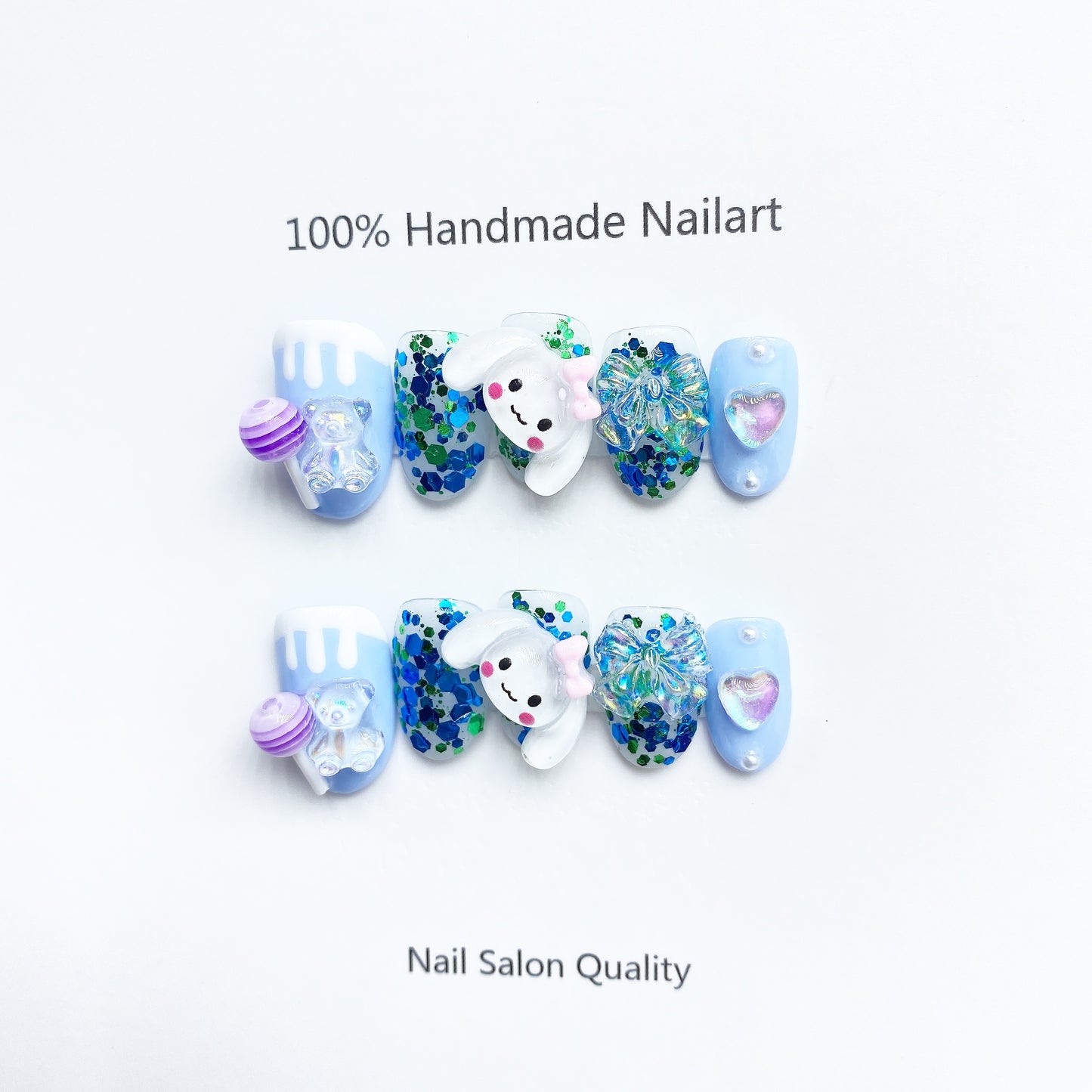 Handmade Nails Press on Nails DIY Nail Art for Woman Girl Nail Design Long Coffin Blue 2023