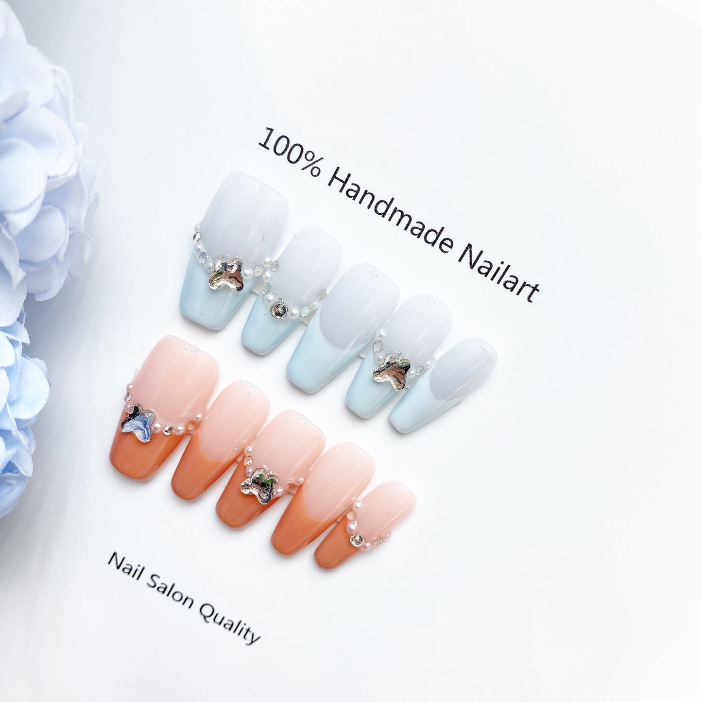 Handmade Nails Press on Nails DIY Nail Art for Woman Girl Nail Design Long Coffin Blue & Orange 2023