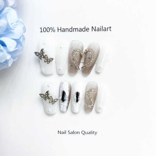 Handmade Nails Press on Nails DIY Nail Art for Woman Girl Nail Design Long Coffin White 2023