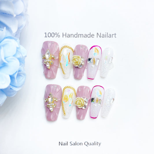 Handmade Nails Press on Nails DIY Nail Art for Woman Girl Nail Design Long Coffin Pink 2023