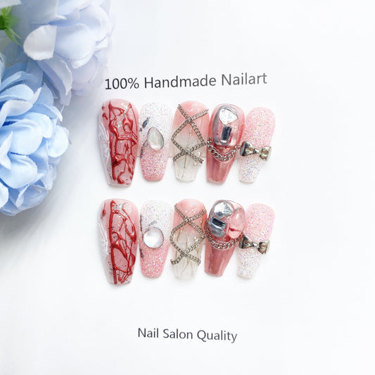 Handmade Nails Press on Nails DIY Nail Art for Woman Girl Nail Design Long Coffin Red 2023