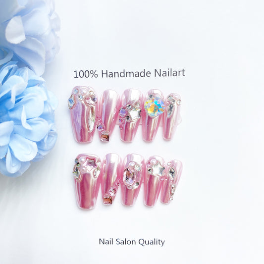 Handmade Nails Press on Nails DIY Nail Art for Woman Girl Nail Design Long Coffin Pink 2023