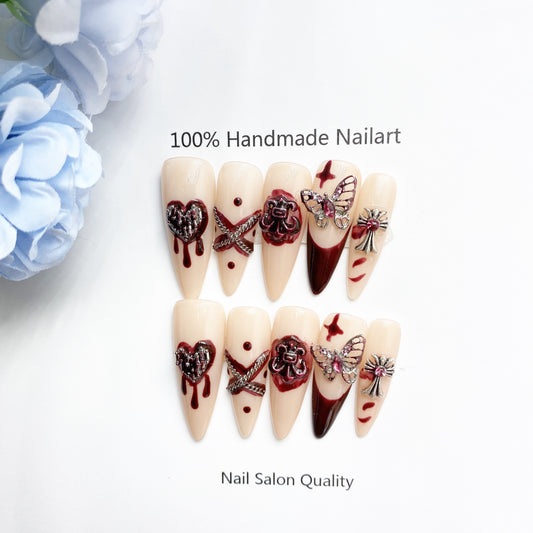 Handmade Nails Press on Nails DIY Nail Art for Woman Girl Nail Design Long Coffin Red 2023