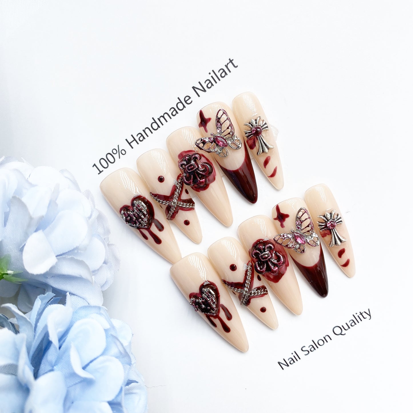 Handmade Nails Press on Nails DIY Nail Art for Woman Girl Nail Design Long Coffin Red 2023