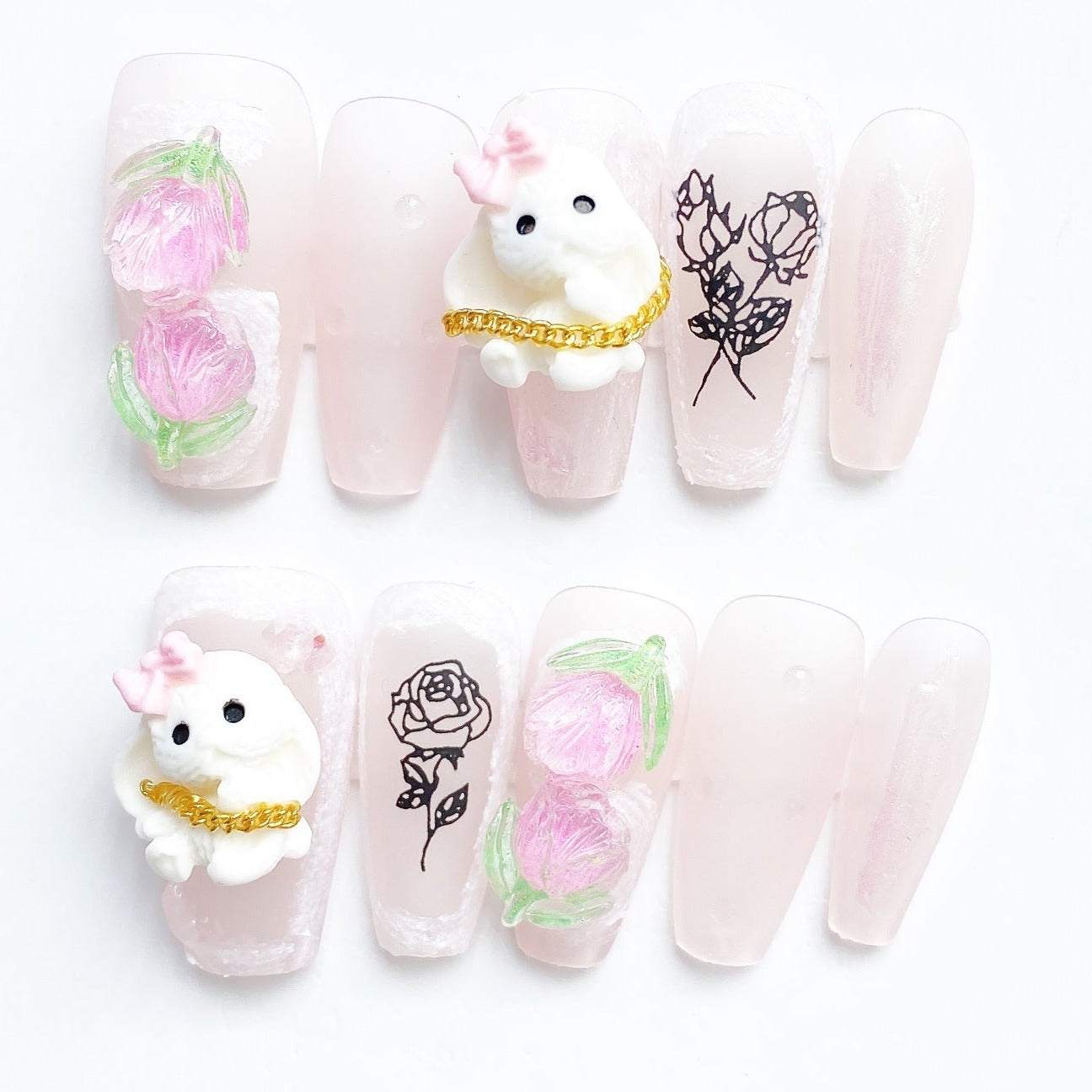 Handmade Nails Press on Nails DIY Nail Art for Woman Girl Nail Design Long Coffin Pink 2023