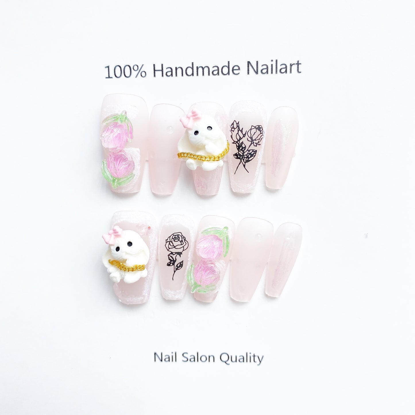 Handmade Nails Press on Nails DIY Nail Art for Woman Girl Nail Design Long Coffin Pink 2023