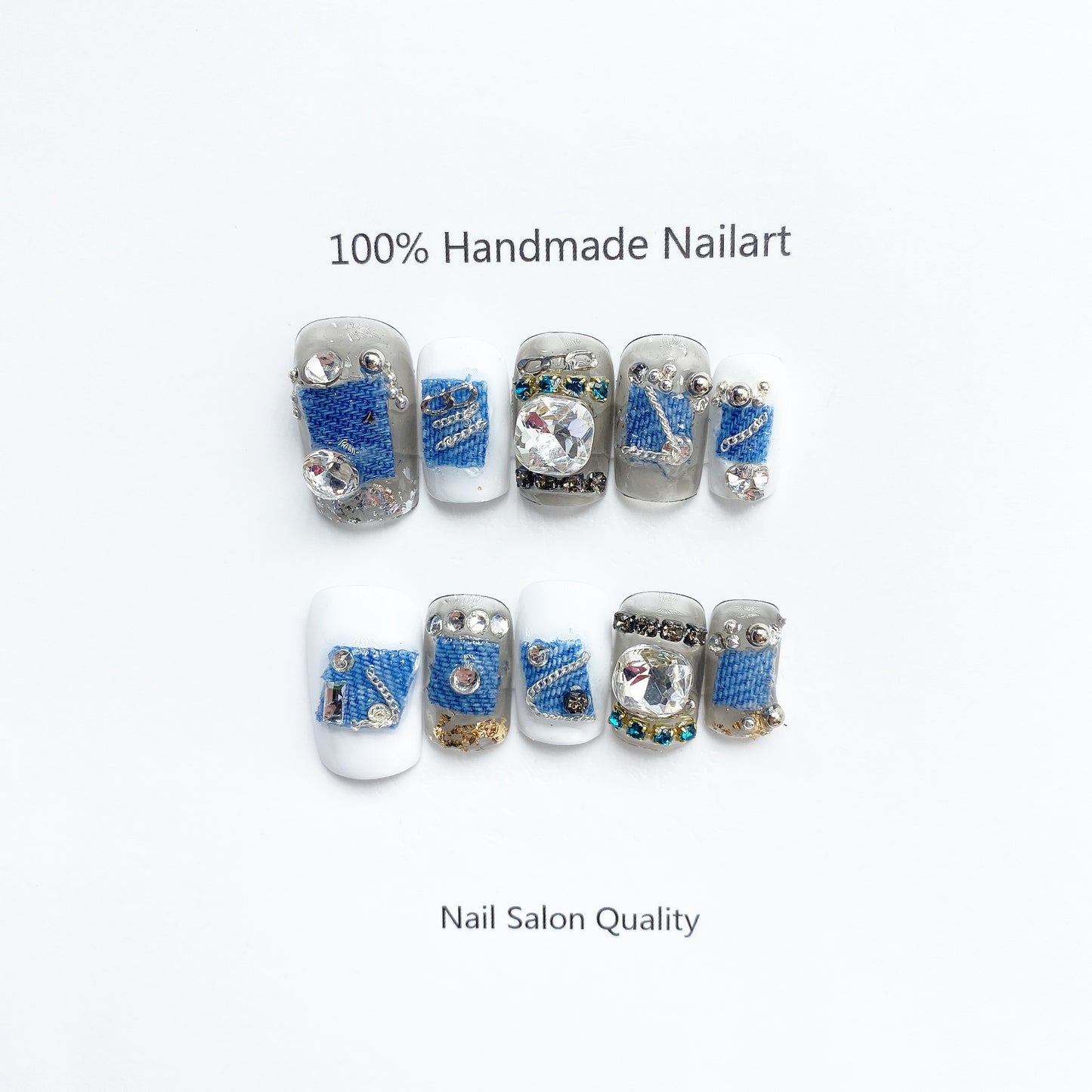 Handmade Nails Press on Nails DIY Nail Art for Woman Girl Nail Design Long Coffin Blue 2023