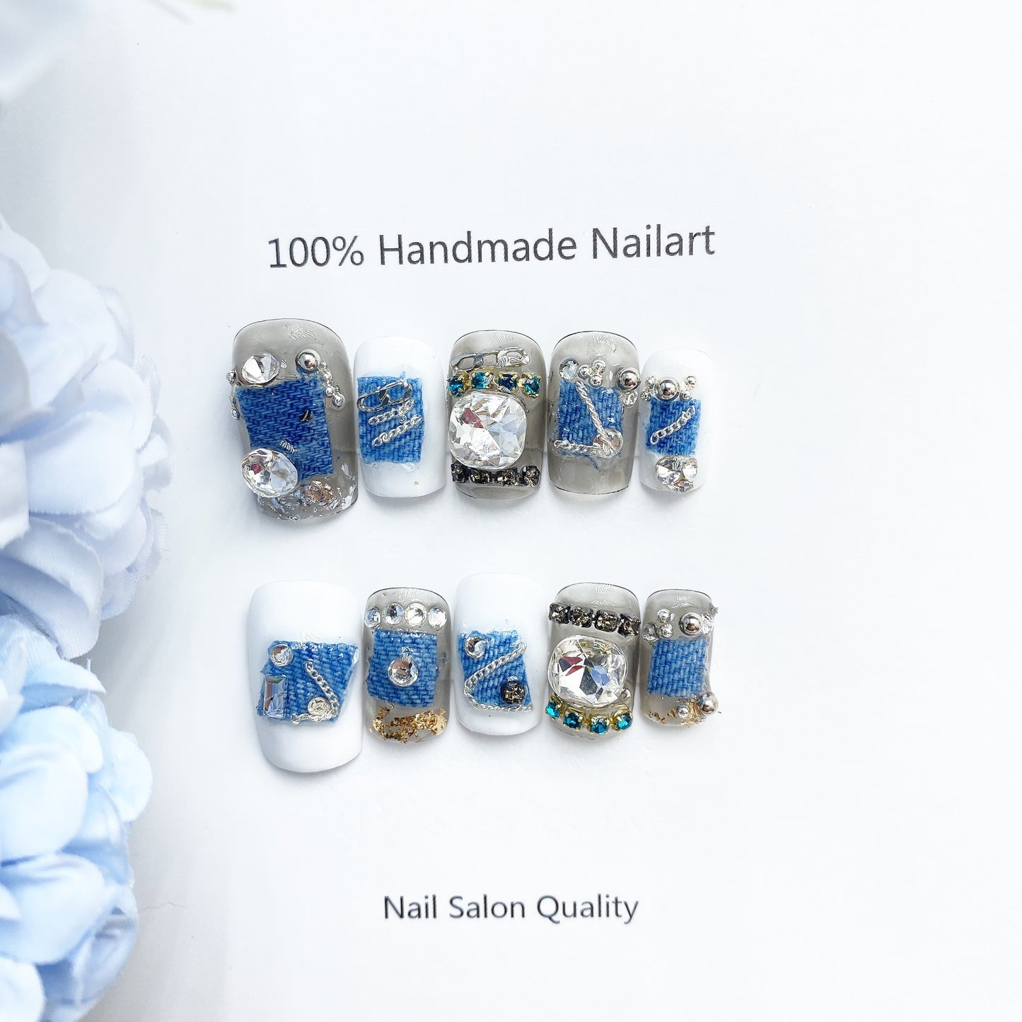 Handmade Nails Press on Nails DIY Nail Art for Woman Girl Nail Design Long Coffin Blue 2023